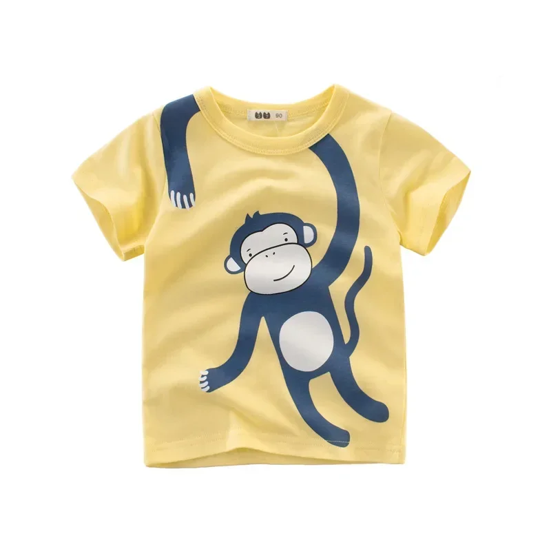 2025 Summer Cartoon Elephant T Shirt Boys Girls Animals Short Sleeve O-Neck T-Shirts Kids Clothes Toddler Cotton Tops