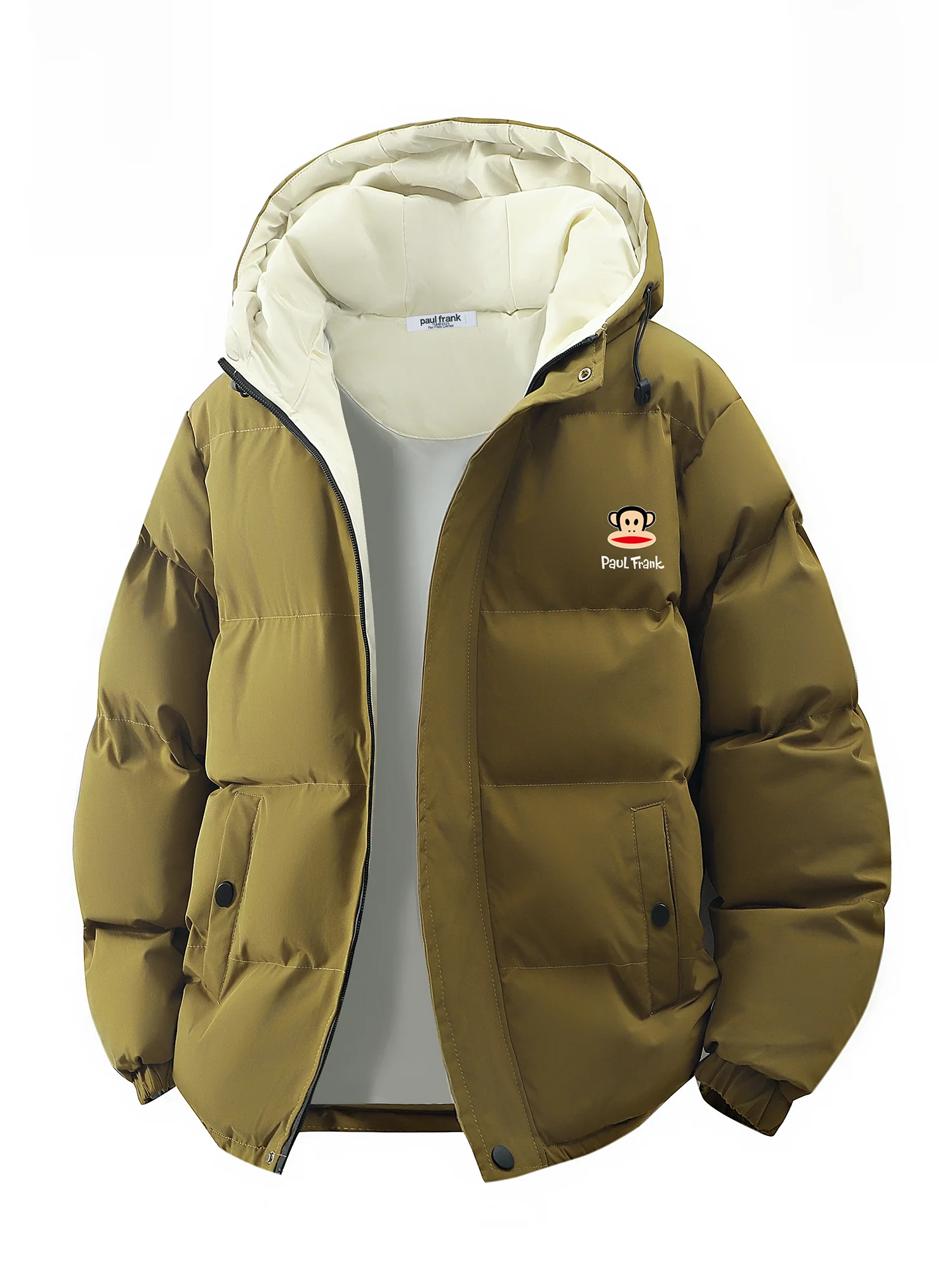 

Зимняя повседневная свободная мужская куртка Paul Frank из хлопка с утеплителем, молодежная модная куртка Paul Frank с капюшоном и принтом обезьяны, полиэстер