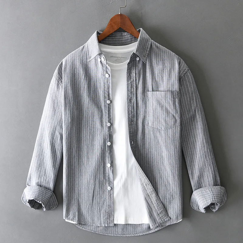 Striped cotton long-sleeved shirt men's casual day system all-match shirt jacket