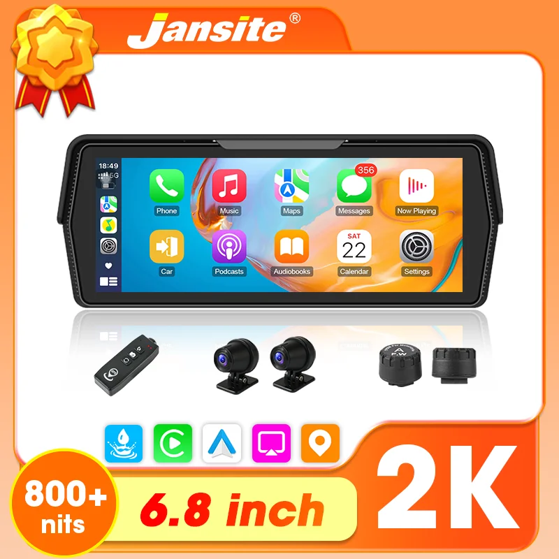 

Jansite Wireless CarPlay Moto DVR Android Auto 6,8 '' Портативная цифровая приборная панель мотоцикла GPS-навигация Аксессуары для мотоциклов
