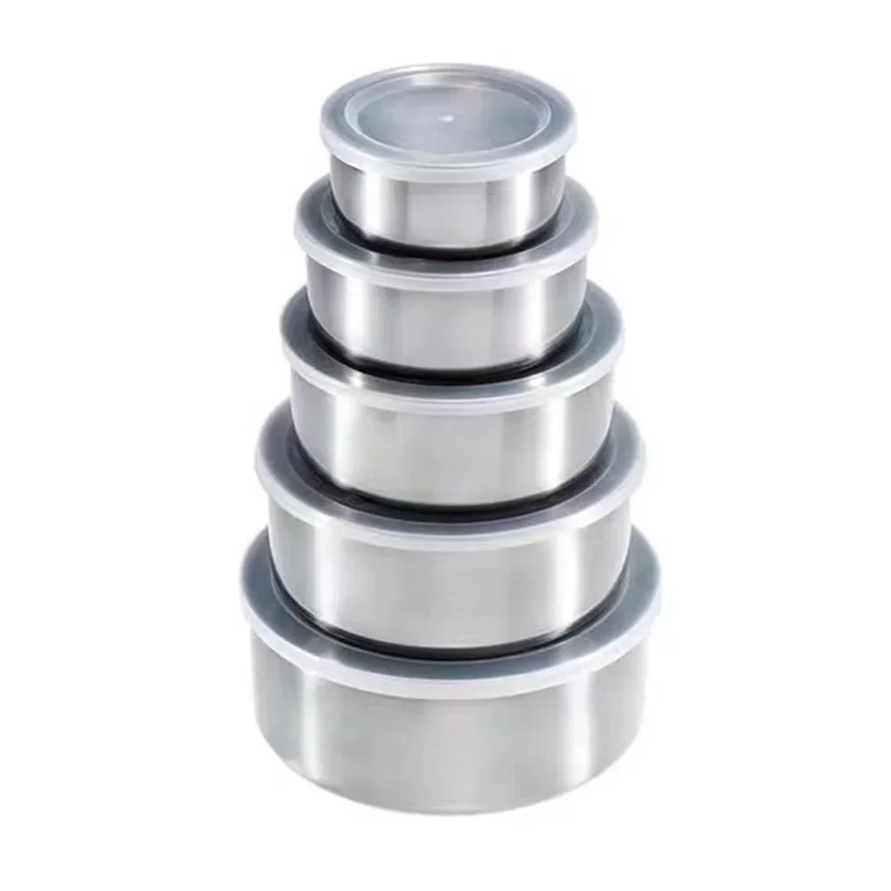 

5Pcs/set Salad Bowl Stackable Stainless Steel Mixing Set with Lid Storage Bowl Whisking Bowl for Serving/Cooking/Baking/Storage