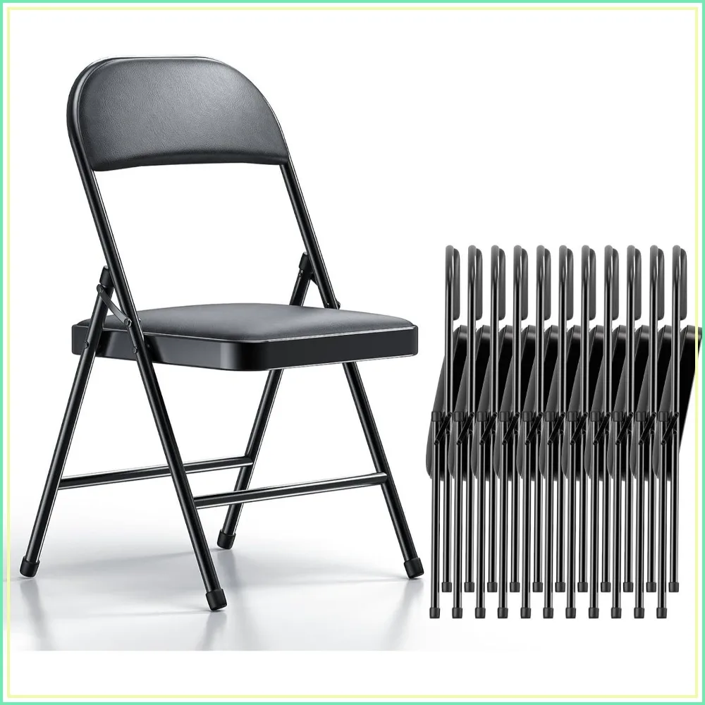 12 Pack Padded Vinyl Cushion, Steel Frame Folding Chairs Folding, Comfortable Cushion, Durable