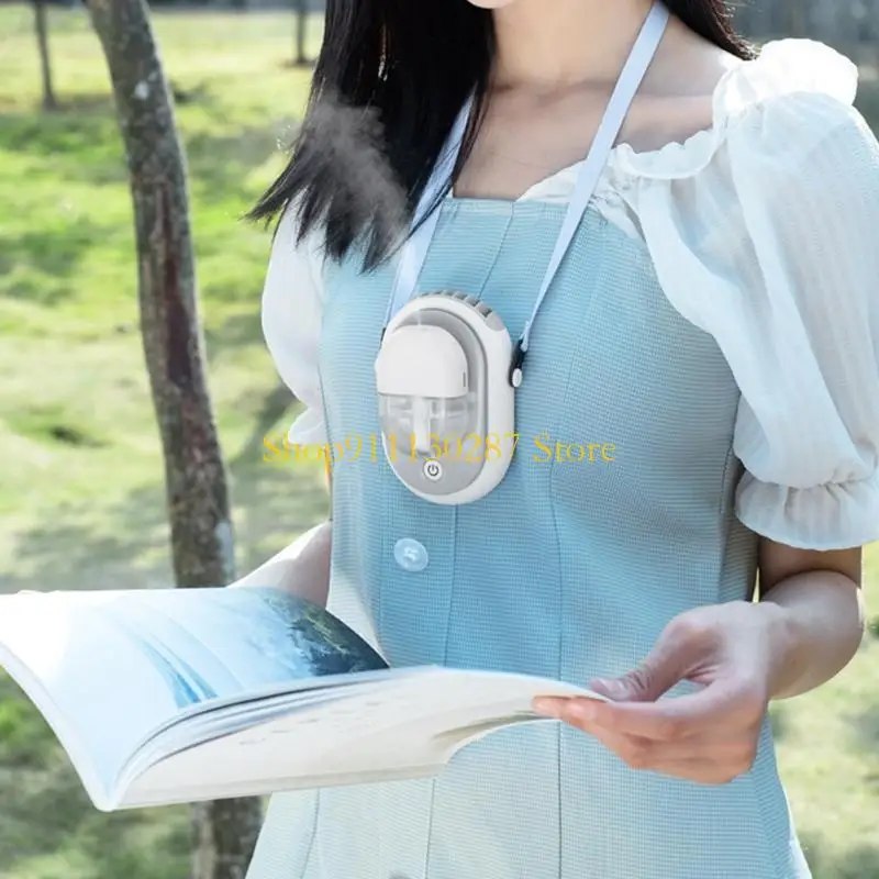 J1HC Super Mini ventilador cuello, ventilador portátil, niebla para viajes aire libre u oficina interior