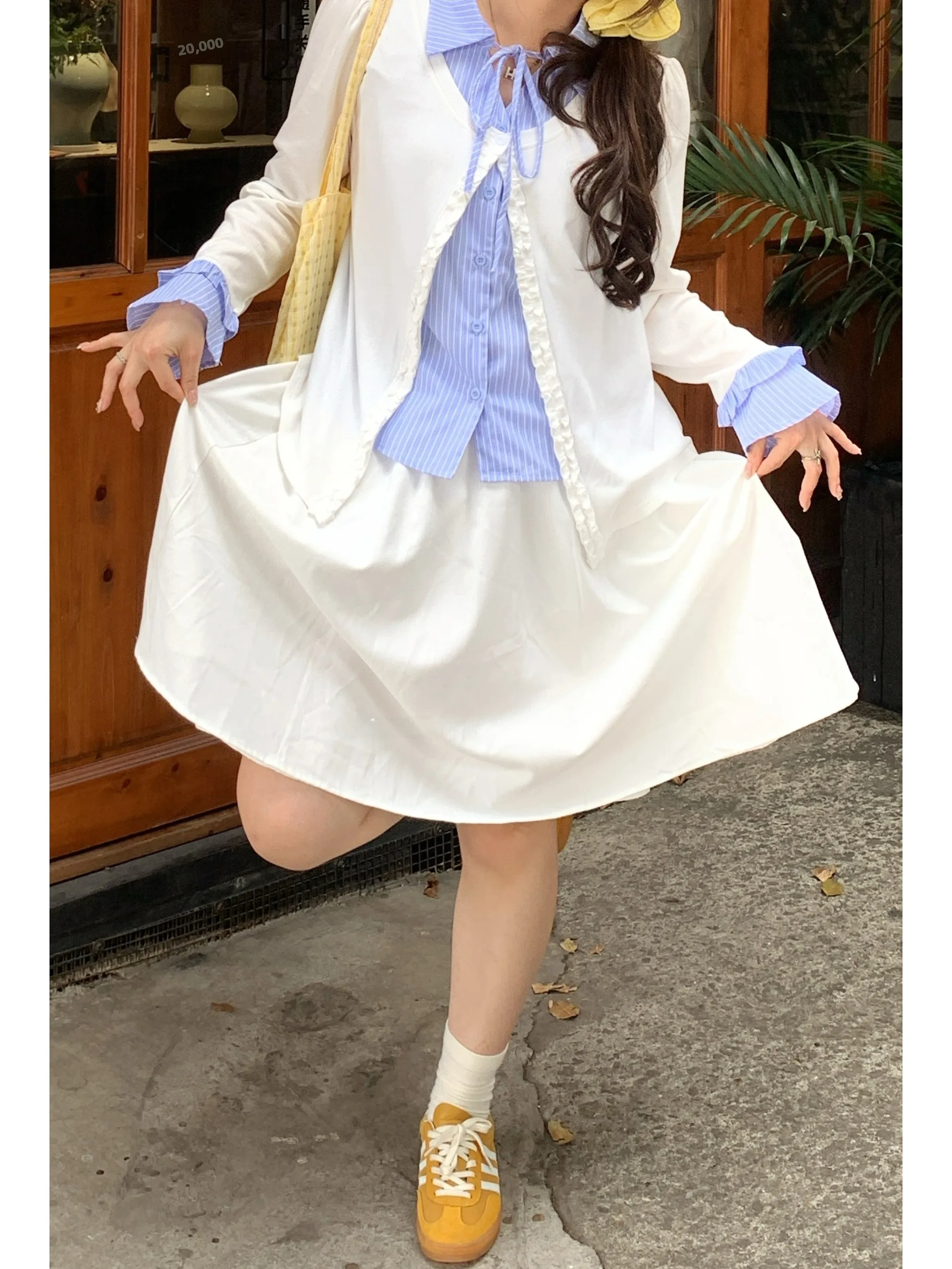 

Свободная юбка А-силуэта с высокой талией для женщин больших размеров, корейский стиль, весна-лето, повседневная, из смесового полиэстера и хлопка