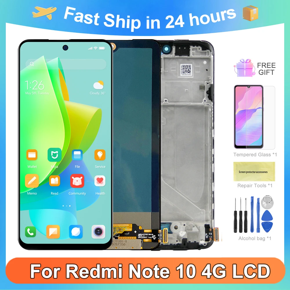 For Xiaomi 6.43''AMOLED Redmi Note 10 4G For Redmi Note 10S M2101K7AI LCD Display Touch Screen Digitizer Assembly Replacement