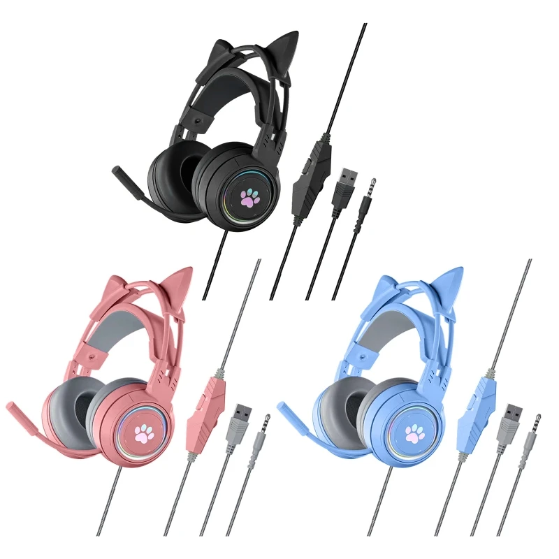 

Headphone Cat-ear Luminous Earphone Stereo Bass Noise-reduct Headset