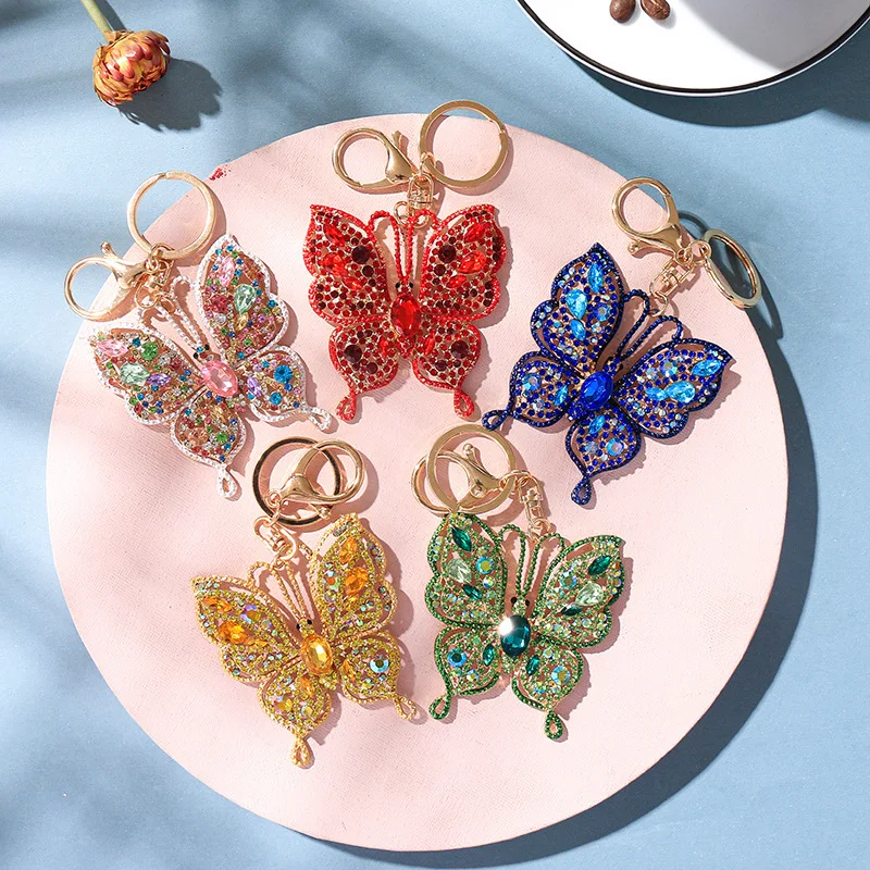 Butterfly Rhinestone Keychain Insect Keyring Alloy Metal Crystal Animal Key Chain Handbag Purse Holder Fashion Jewelry Accessory