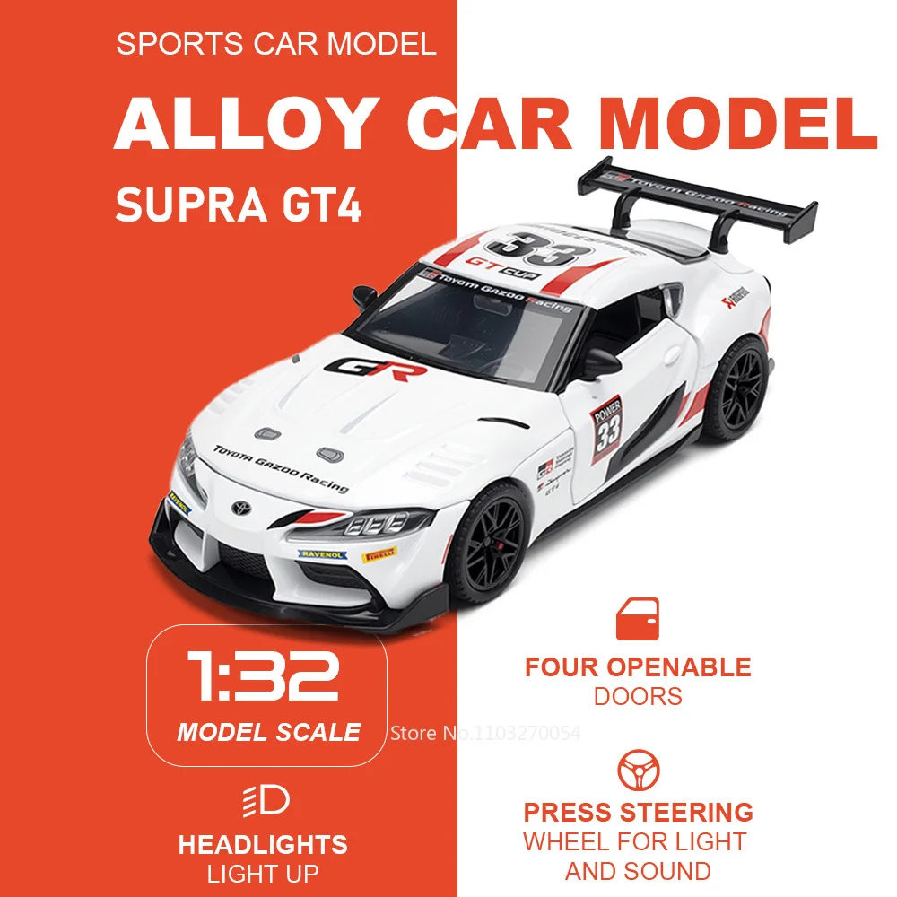 

1:32 SUPRA Crown Miniature Model Alloy Diecast Car Toys Sound Light Pull Back Doors Opened Vehice Interactive Toy for Children's