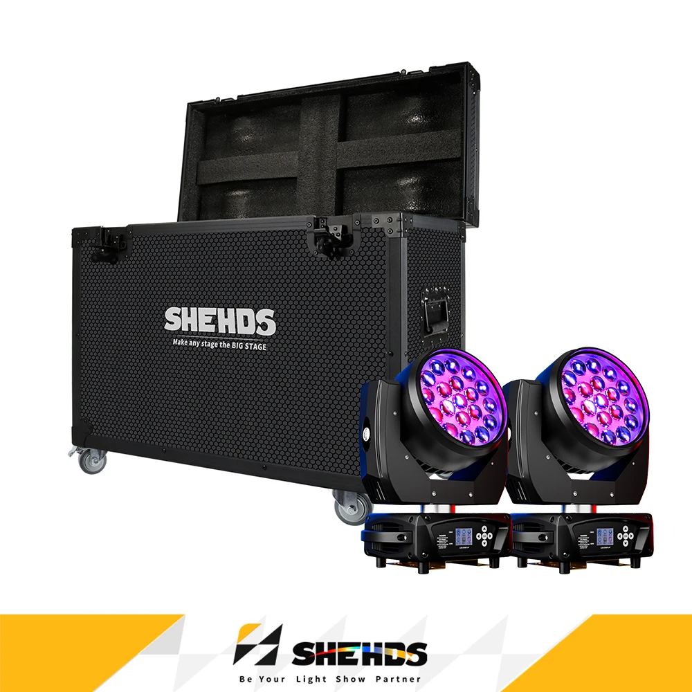 

2 шт. 19x15 Вт светодиодный светильник с подвижной головкой RGBW зум-светильник с кейсом для DJ, дискотеки, вечеринки, свадьбы, вечеринки, круговое управление DMX512