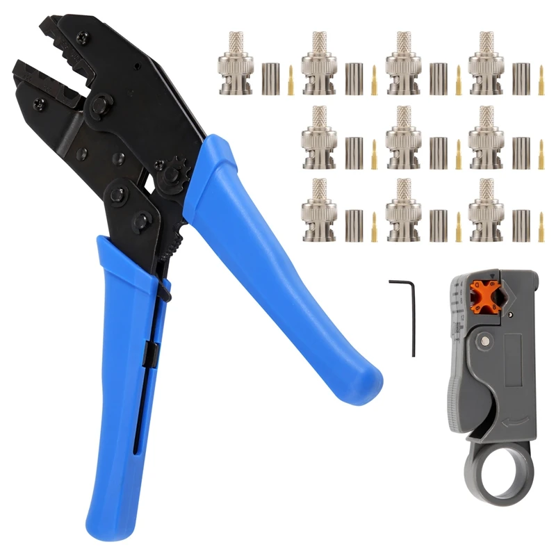 

1Set Coax Rf/Bnc Crimp Tools For Rg58 / Rg59 / Rg6 With 10Pcs Bnc Plug Crimp Connector Set