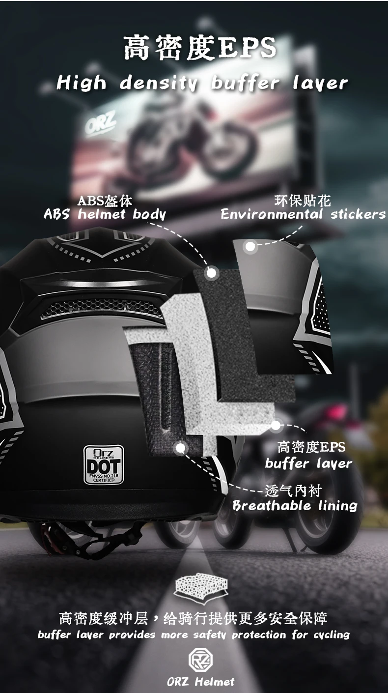 ORZ motorcycle helmet, half face, double mirror, all season men's and women's fashion, half helmet, all season universal