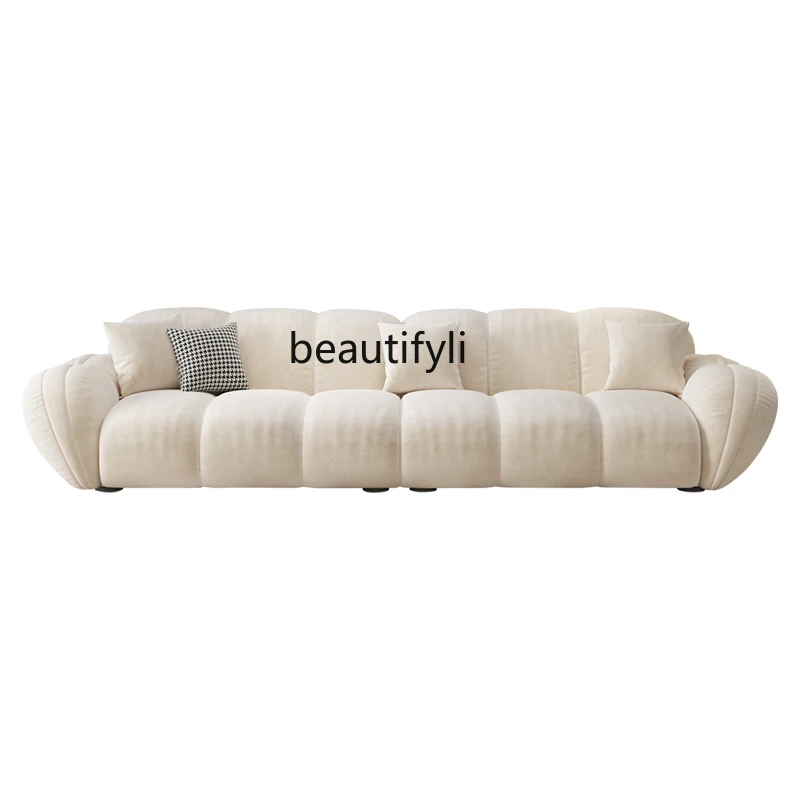 Cream Style Small Apartment Living Room Straight Row Sofa Fabric Skin Feeling Milk Fiber Petal Sofa