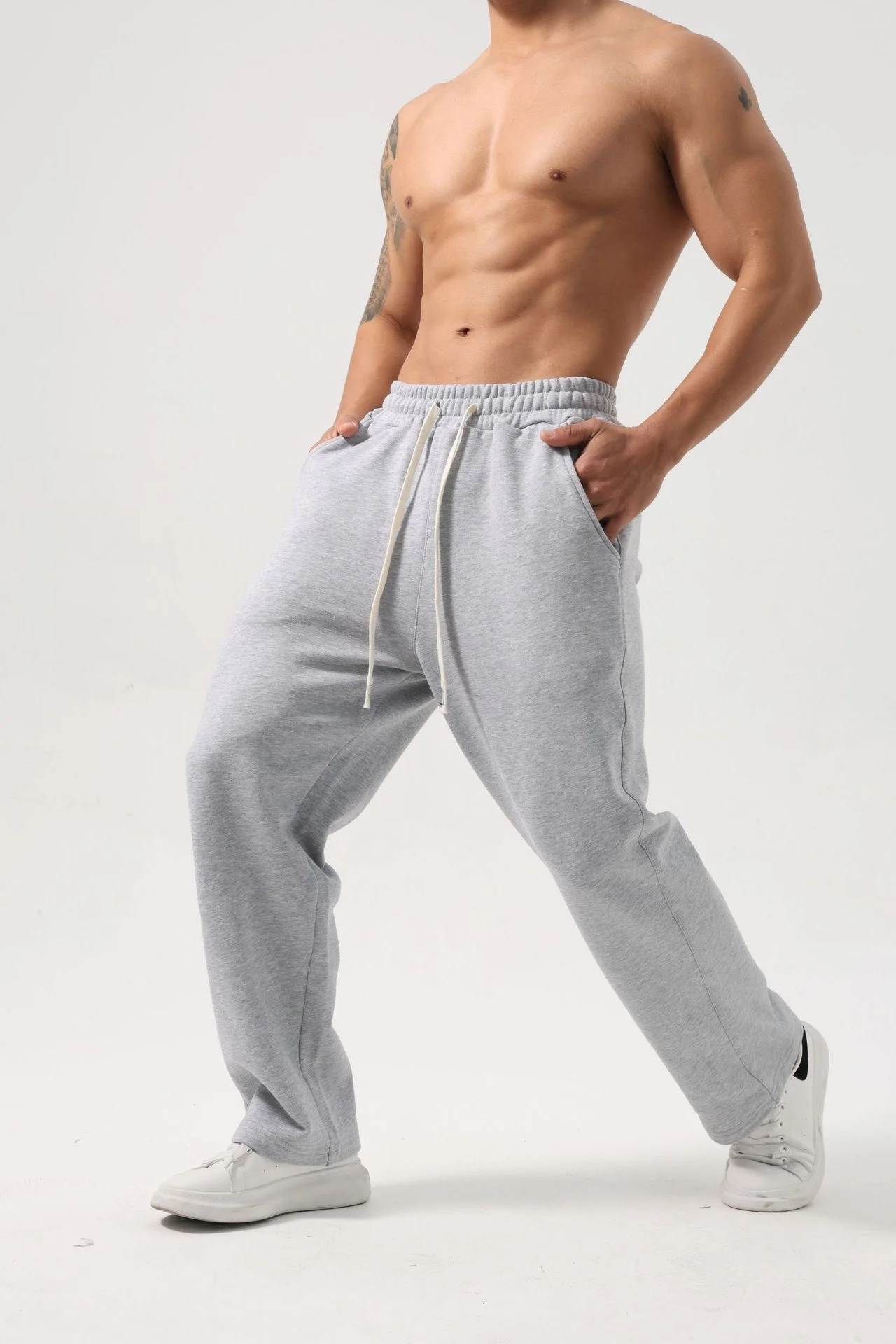 Men's Solid Color Fashionable Drawstring Sports Sweatpants with Pockets Comfortable and Soft Outdoor Breathable Fabric Suitab