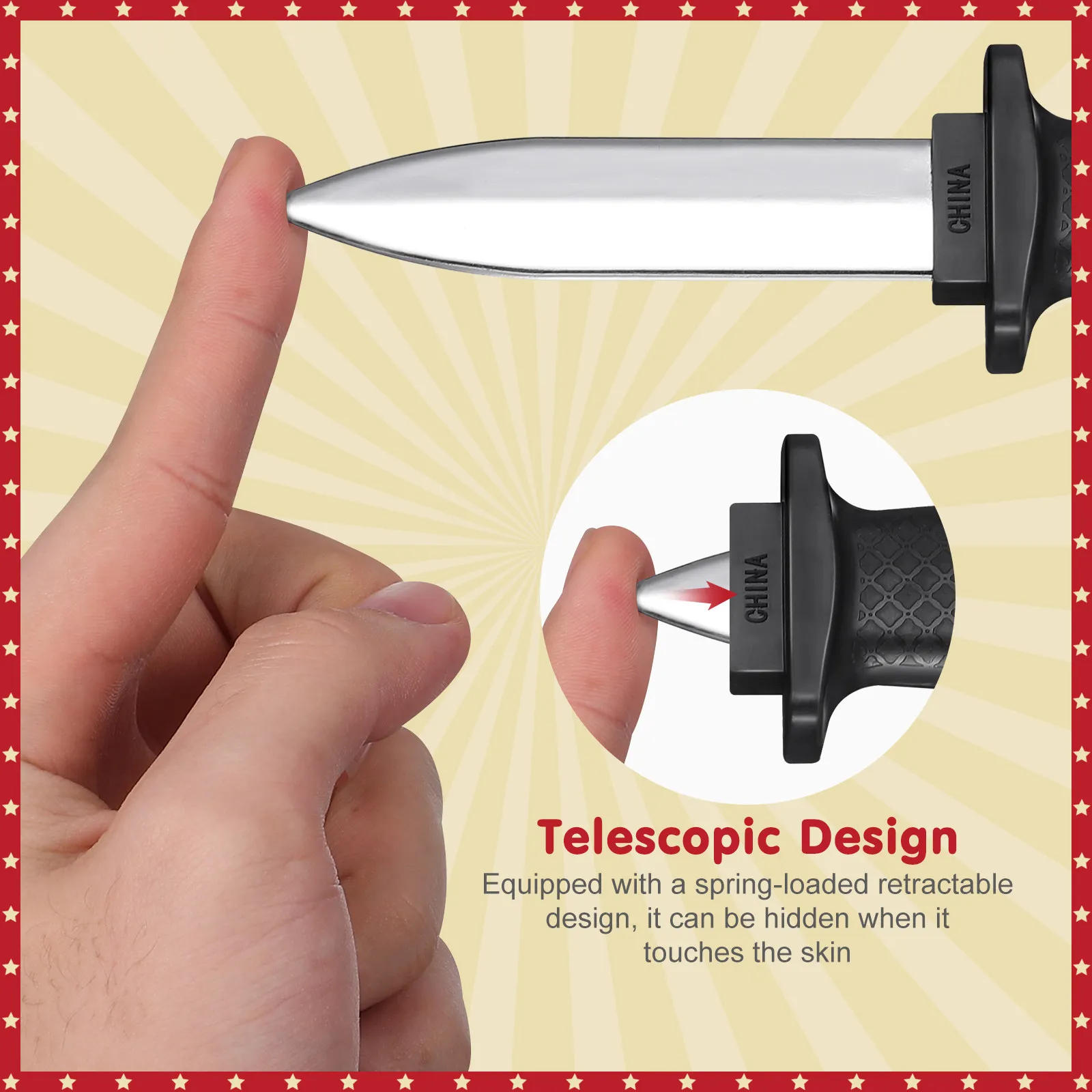 2Pcs Black Role Play Retractable Knife Fake Disappearing Trick for Halloween Pranks Joke Novelty Gag Prop Retractable Knife