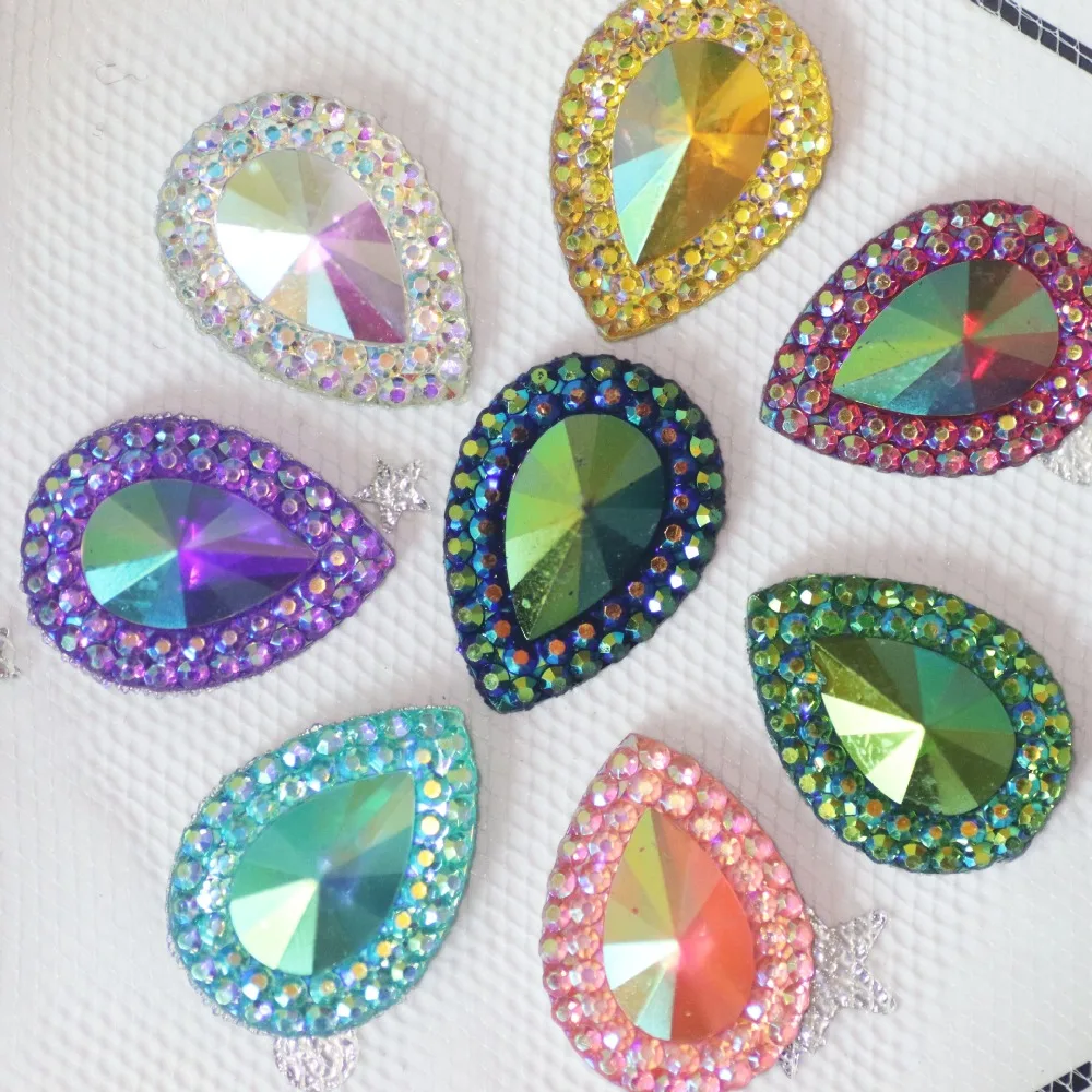 50 stücke AB Bunte Harz Wasser-tropfen Pfau auge Flatback Strass Ornament Applique Hochzeit DIY Sammelalbum Zubehör 13*18mm