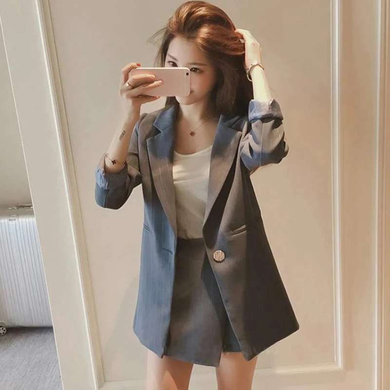 Womens Short 2 Sets Office 2024 Two Piece Set for Women Suit with Skirt and Blazer Outfit Summer Long Sleeve Co Ord Korean Style