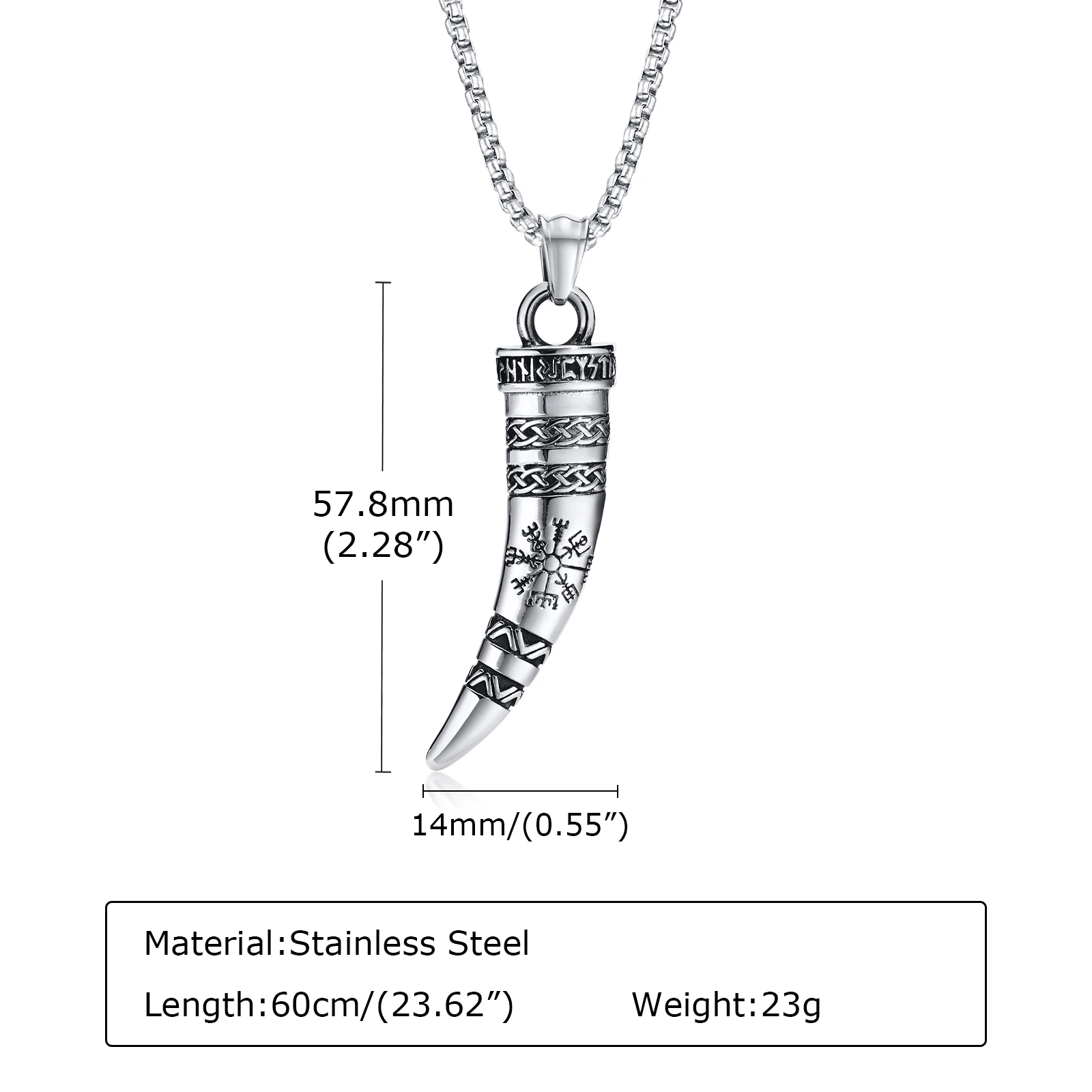 Vnox Rock Punk Viking Horn Necklaces for Men, Stainless Steel Norse Celtic Knots Compass Pendant Collar, Amulet Gift Jewelry