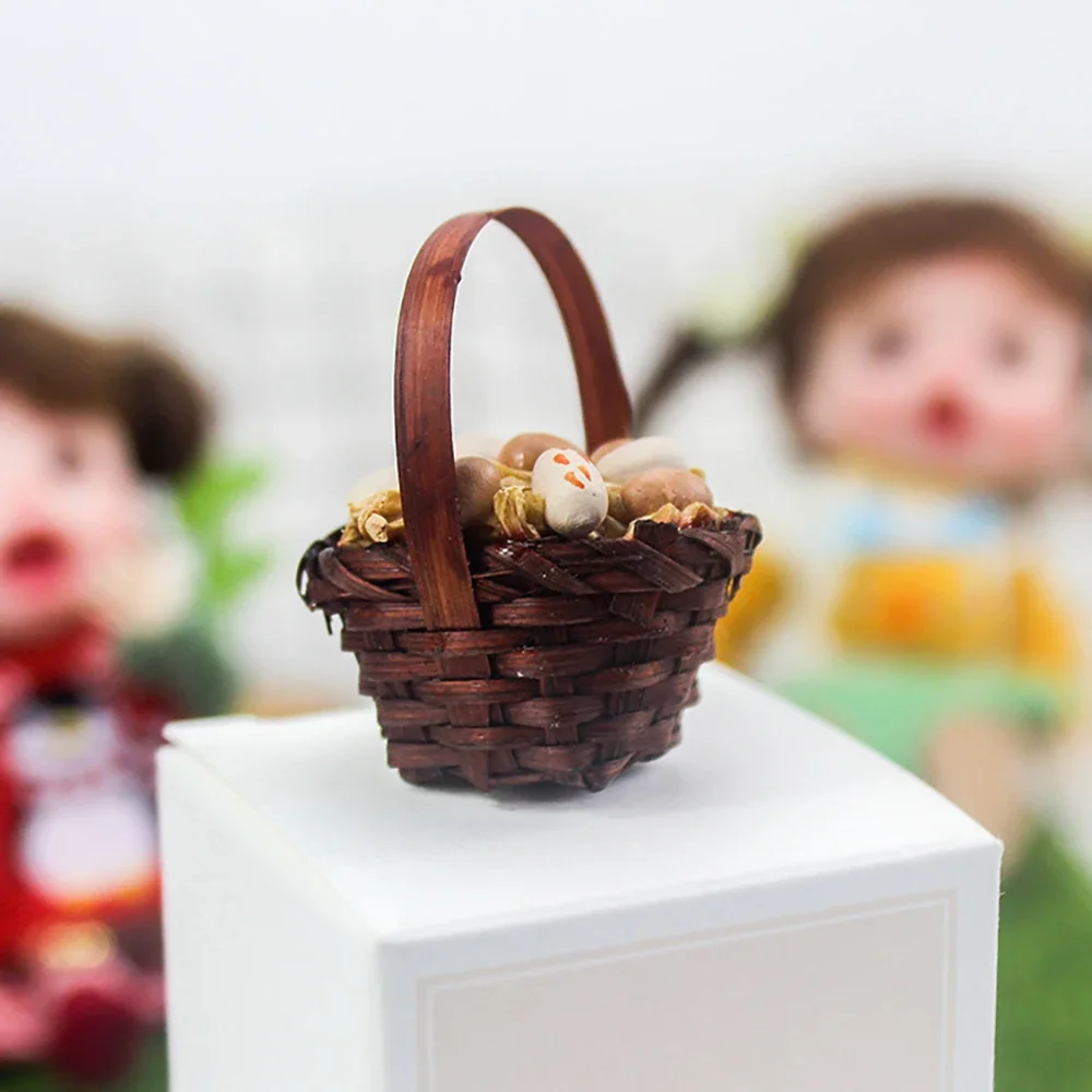 1Pcs 1/12 Doll House Miniature Egg Retro Rattan Basket Simulation Food Model Toy Mini Decoration Dollhouse Accessories