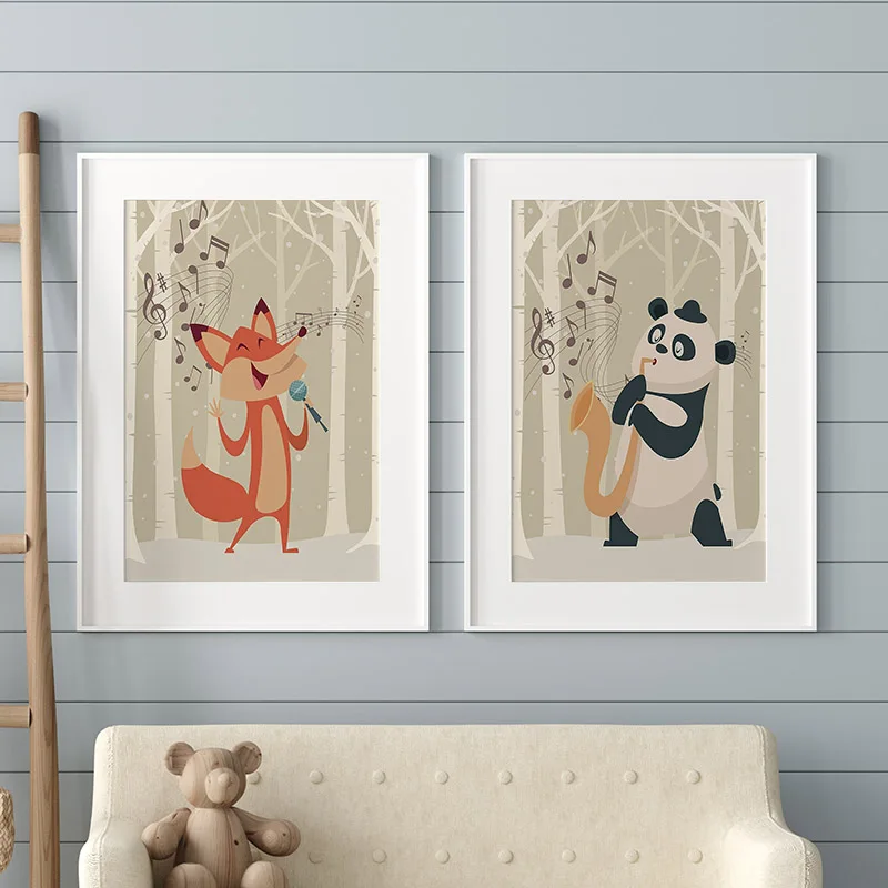 Póster de banda musical de la jungla, pintura en lienzo de animales, conejo, oso, zorro, erizo, arte de pared, Mural impreso, imágenes, decoración del hogar para habitación de niños