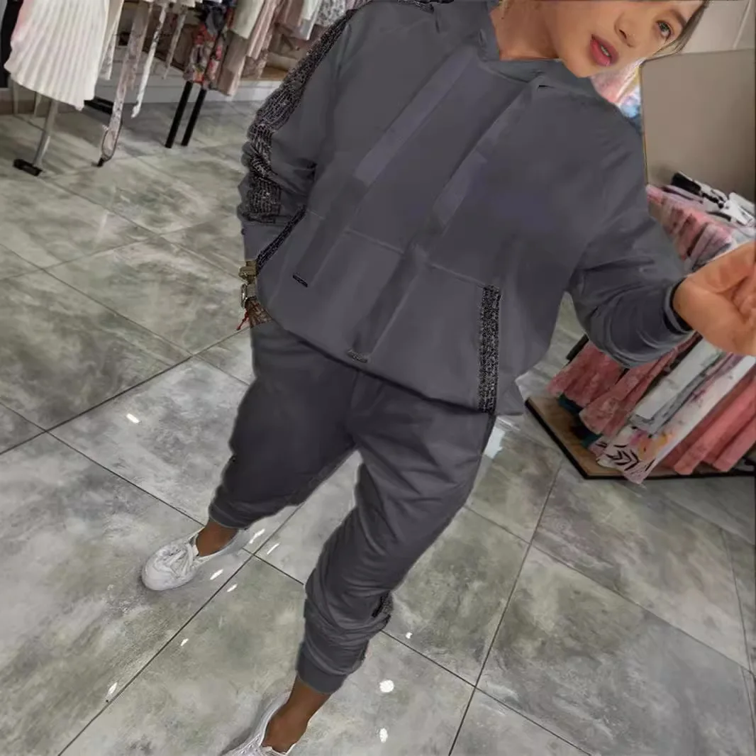 2025 Sequin Ket Hoodie Sweatirt Pants Set Casual Sportswear Long Sve Long Pants Faionable Women's Ensemble
