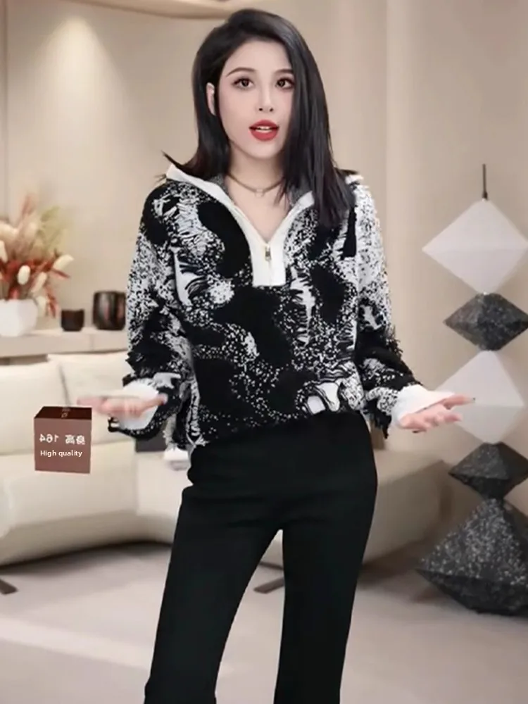 

Faionable Vintage Winter f Zip Knit Sweater Lazy Sle Camere Coat Korean Version Poised And Youthful Brand SYLIRIN