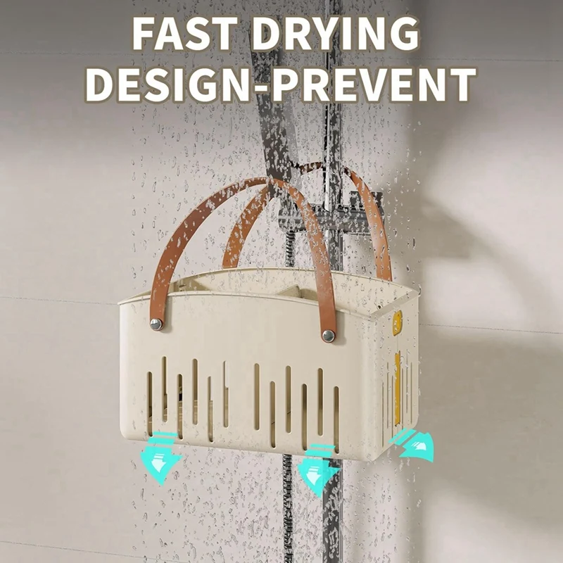 Portable Shower Caddys,Foldable Shower Caddys with Handle and Adjustable Divider,Plastic Shower Storage Basket Retail