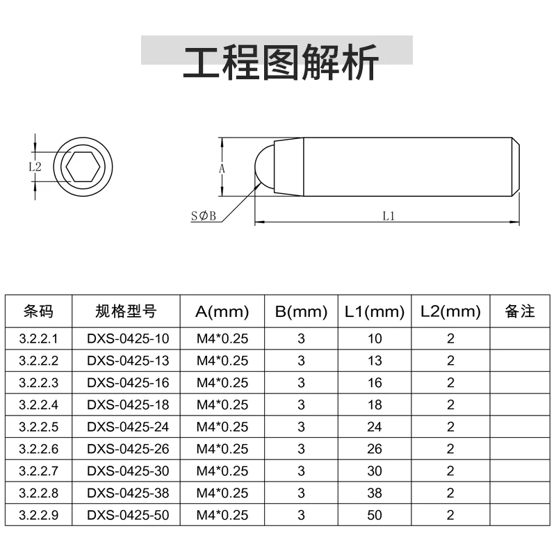 M4x0.25 Precision Fine-tooth Screw Adjustment Screw Optical Fine-tuning Thread Secondary Screw Screw Hexagonal Fine-tuning