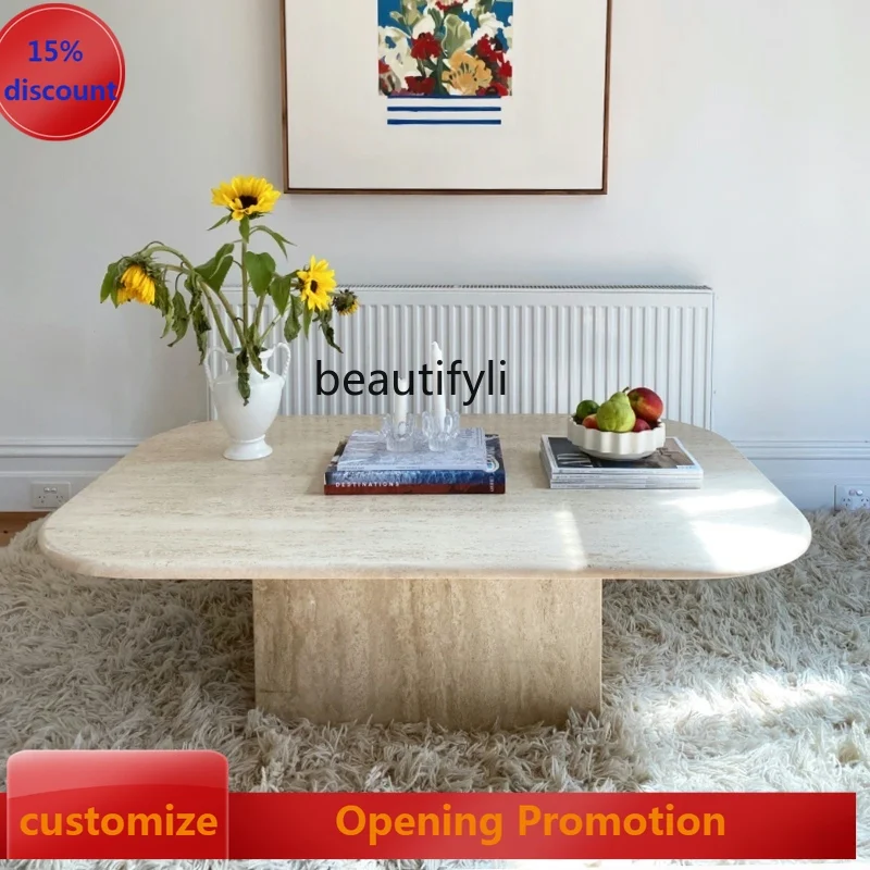 

G1218 Nordic Light Luxury Natural Marble Coffee Table Simple Living Room Cave Stone Tea Table Small Apartment Designer Tea Table