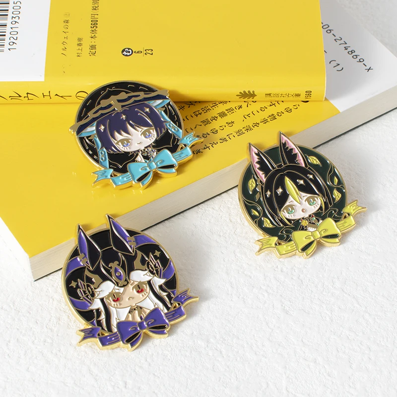 Anime Genshin Impact Alhaitham Wanderer Nahida Cyno Tighnari Cosplay Cute Q Version Metal Badge Brooch Pins Bag Pendant