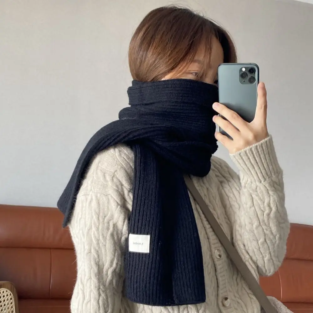 Winter Fashion Solid Color Knitted Scarf Thicken Neck Cover Women Scarf Windproof Long Scarves Women Men