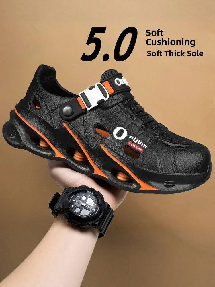 Men's Summer Outdoor Sandals Anti-Slip Thick Bottom Hole Hole Shoes Driving Sports Big Size 45 Beach Shoes Breathable EVA