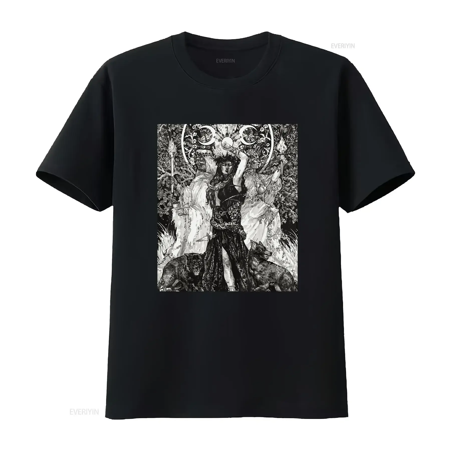 The Goddess Hecate Tarots Card Triple Wiccan Pagan Moon Witch T Shirt vintage Washed Top For Everyday Wear designer clothes