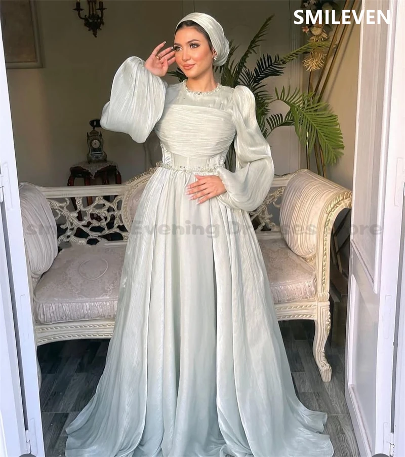 Smileven A-line Sexy Long Sleeves vestidos de fiesta Evening Gowns Saudi Arabia Pleats فساتين سهرة Prom Dresses Customized 2025