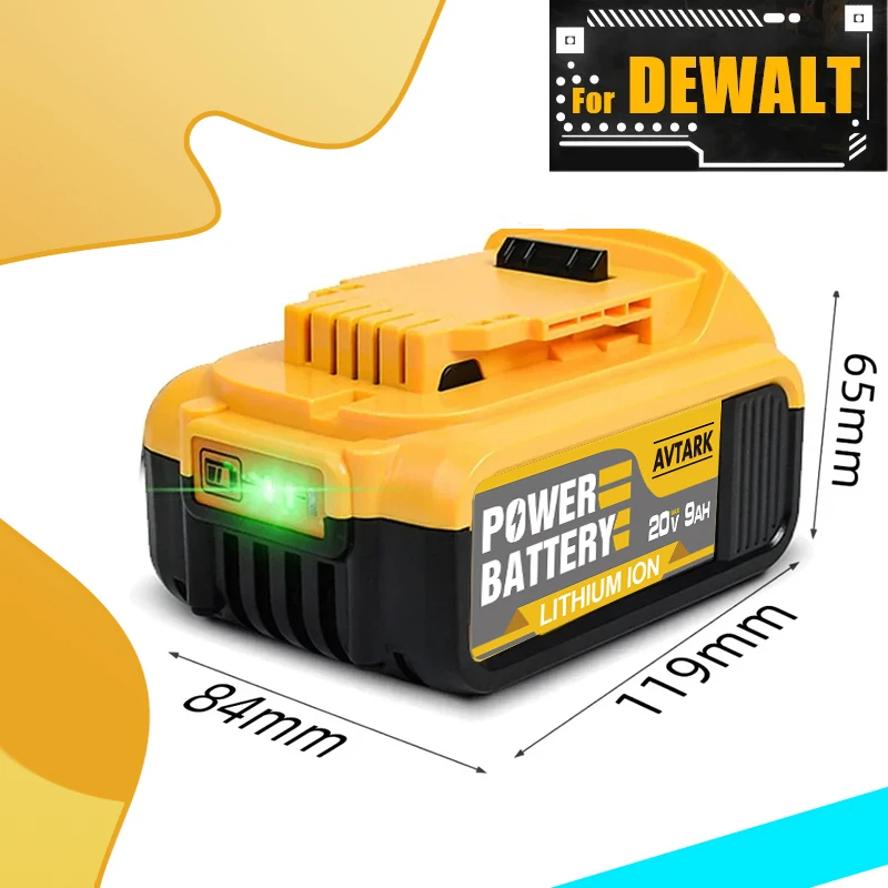 

Professional-Grade 9000mAh DCB200 20V Battery, Perfectly Matches Dewalt 18V Rechargeable Power Tools, Durable and Reliable