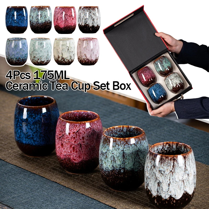 

4pcs 175ML Ceramic Coffee Mugs Teacup Porcelain Expresso Cup Home Creative Tea Cup Set Box Package Set