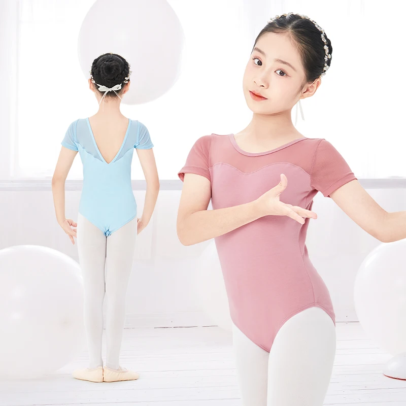 Ballet Leotards for Girls Gymnastics Leotards Ballet Dancing Bodysuit Girls Kids Cotton Splice Short Sleeves Dance Leotards