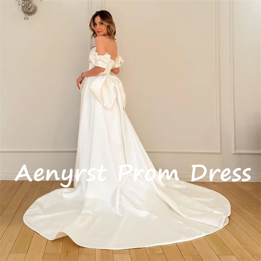 Aenyrst vestidos De novia De sirena con escote Corazón, hombros descubiertos, lazo dividido, satén, espalda abierta, largo hasta el suelo, vestido De novia