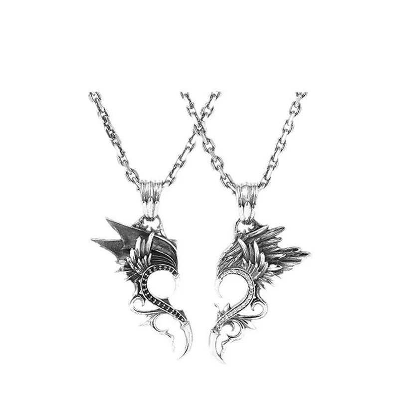 Wing Necklace Retro Personalized Feather Pendant Men Women Couple Jewelry Hip Hop Style Thai Silver Heart Collar Chain KOFSAC