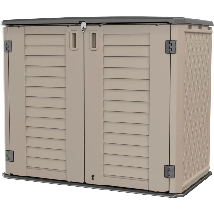 Outdoor Storage Shed - Horizontal Waterproof Storage Box for Garden, Patios, Backyards; Brown; 26 Cu Ft, Multi-Opening Door for