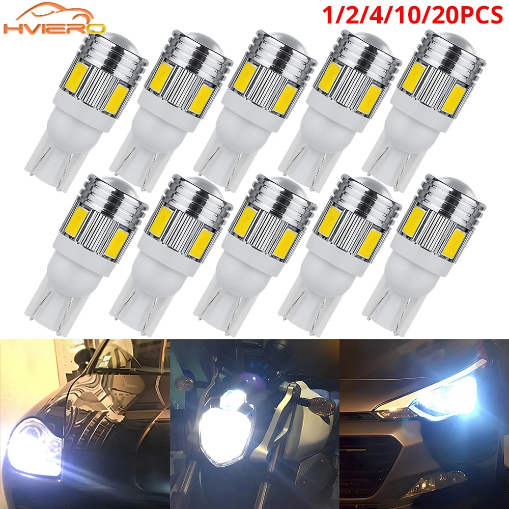 

1/2/4/10Pc T10 W5W White Red Blue 6SMD 5630 Car Led Backup Tail Brake Turn Signal Lamp Side Marker Bulb Parking Dome Trunk Light