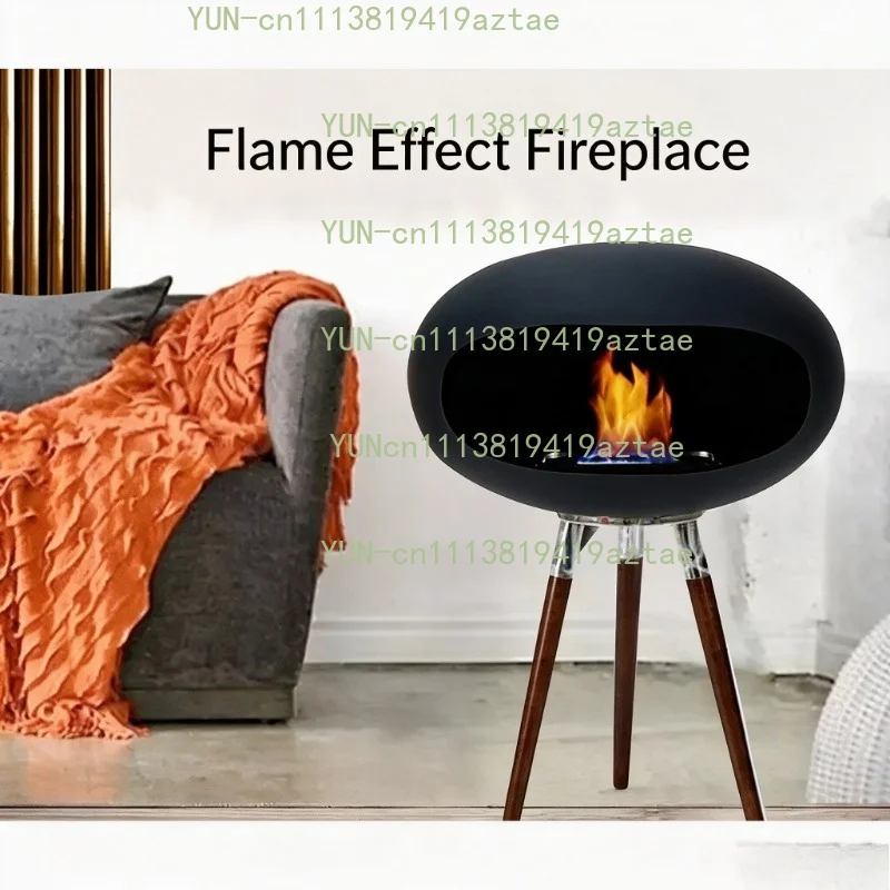 Freestanding Bioethanol Fireplace - Oval Sphere Design Smokeless Real Flame Ethanol Fire Pit for Indoor Outdoor Decoration
