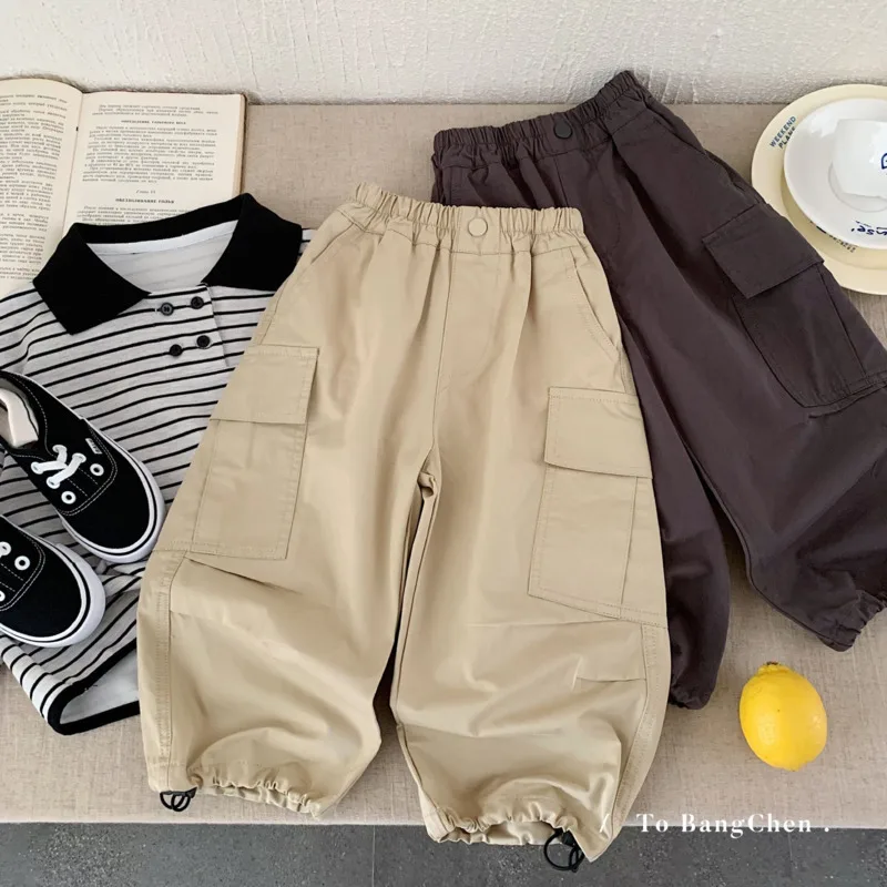 

2025 Autumn Winter Cotton Children Kid Pants Boys Girls Loose Pocket Casual Long Trouser Baby Warm 3-10 Year Outfit Base Clothes