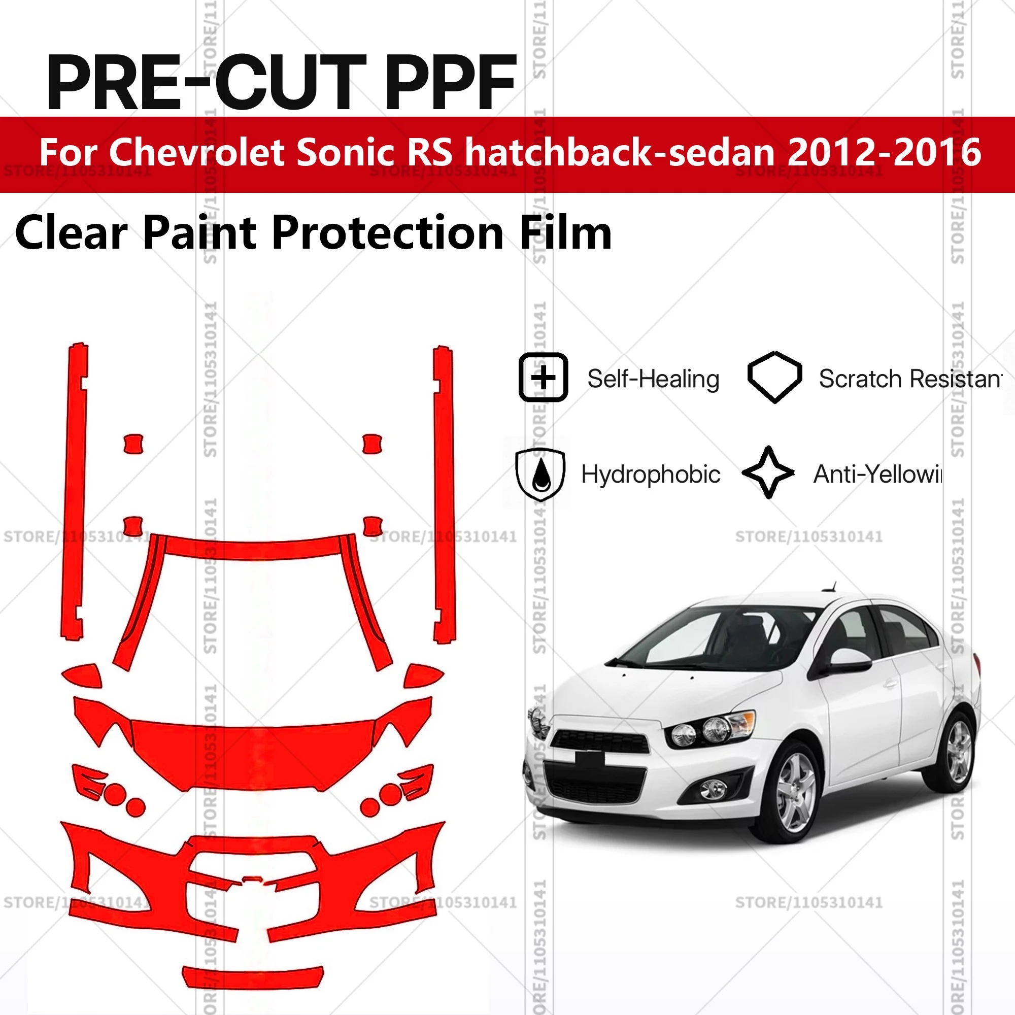 For Chevrolet Sonic RS hatchback-sedan 2012-2016 Pre-Cut Paint Protection Film PPF Transparent Car Film Automotive PPF