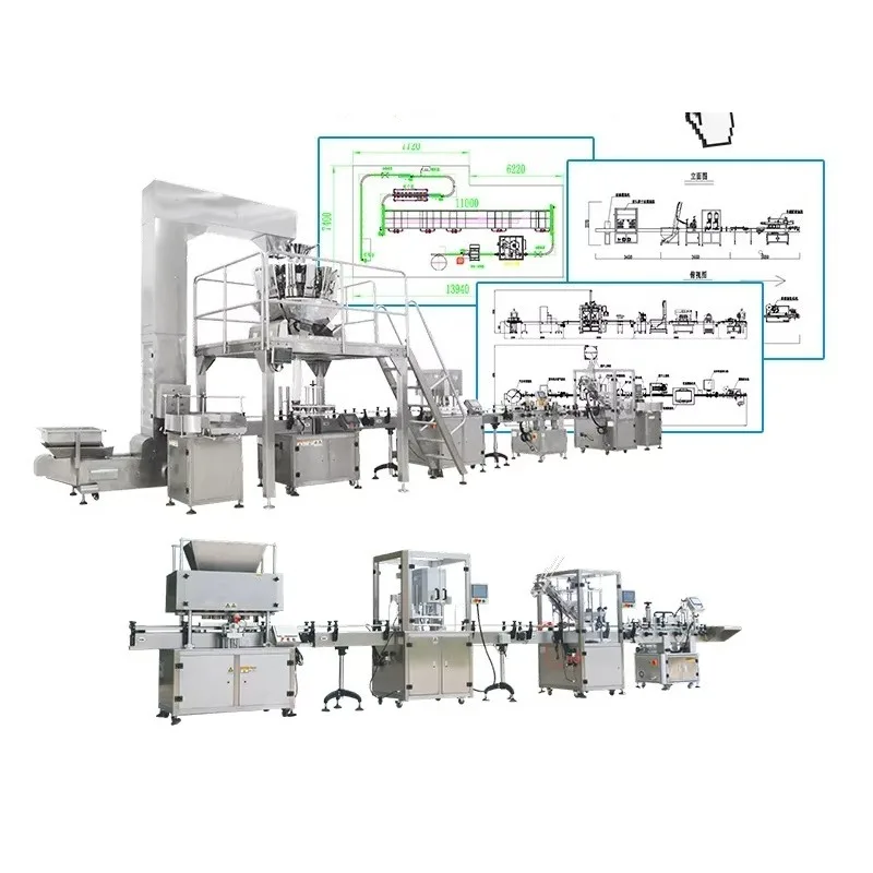 Automatic Multi Head Peanut Black Bean Cereal Chocolate Can Jar Filling Machine Labeling Sealing Packing Machine Line Customized