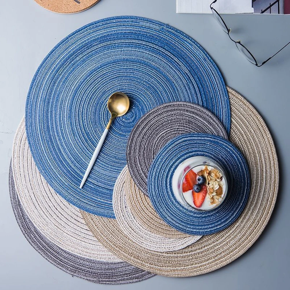 Set Of 6 Round Braided Placemat 30cm Table Mats For Dining Table Woven Placemat Non-Slip Tableware Bowl Pads Kitchen Cup Coaster