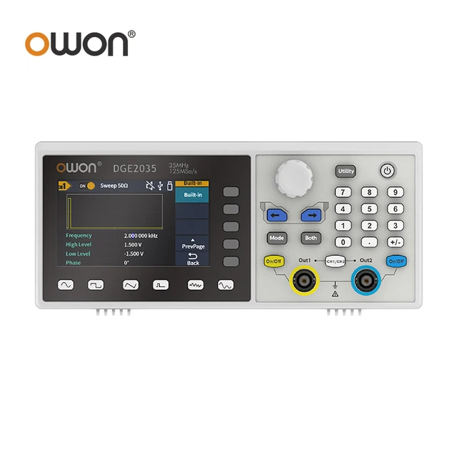 OWON DGE2035 DGE2070 Generator sygnału przebiegów 70MHz 300MS/s 2CH 14bits 8k 3.6inch Wiele funkcji modulacji wyjściowej przebiegów