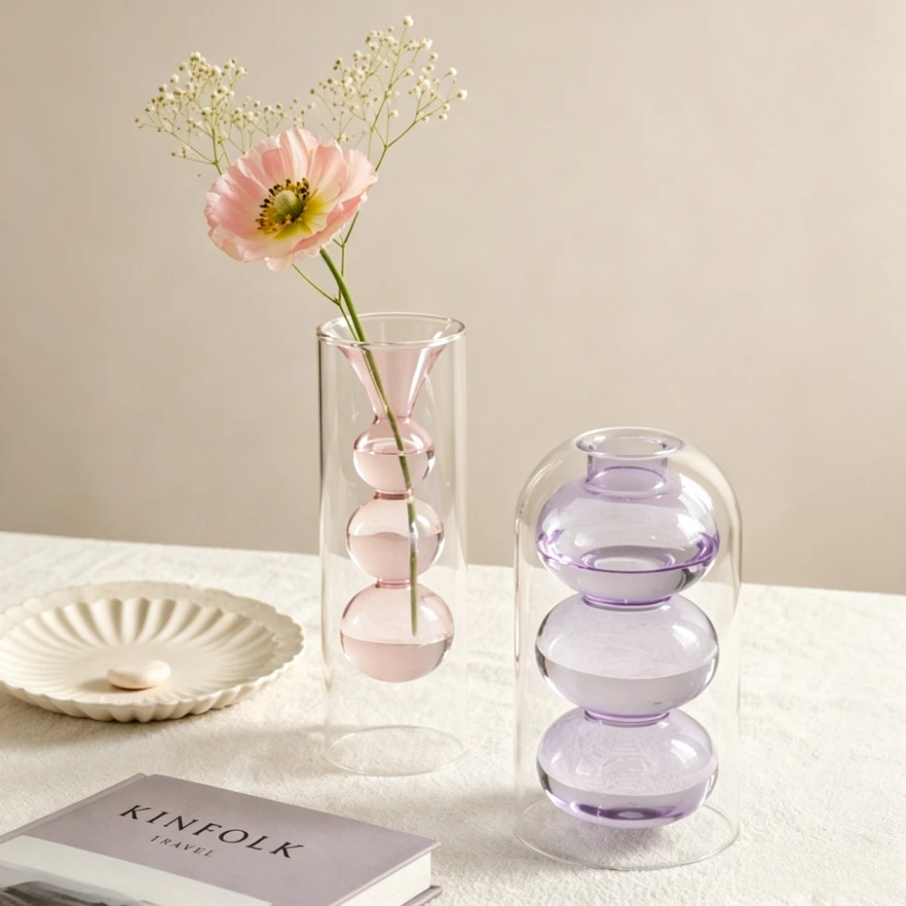Colorful Bubble Glass Vase Double Layer Hydroponic Floral Arrangement Vase Nordic Living Room Coffee Table Centerpiece Decor