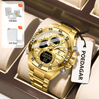 POEDAGAR Sport Men Watch LED Waterproof Week Date Digital Wristwatch Stainless Steel Quartz Military Men's Watches with Gift Box