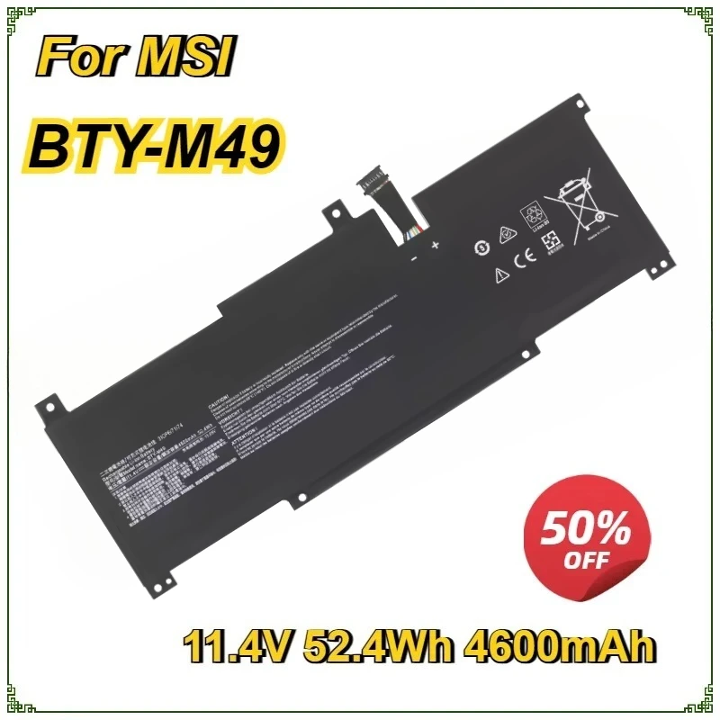 

New BTY-M49 Laptop Battery for MSI Prestige 14 A10SC Prestige 14 Hands-On A10M 11.4V 4600mAh 52.4Wh Replacement Battery
