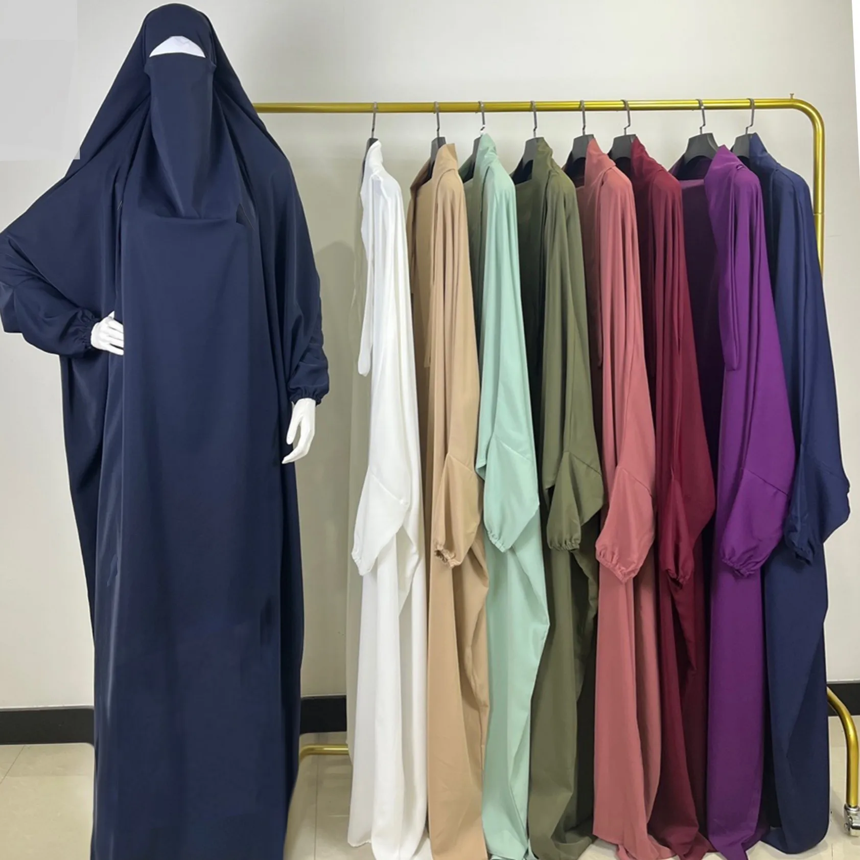 Eid Bat Sleeve Hooded Robe Muslim Women Hijab Prayer Garment Jilbab Abaya Full Face Middle East Dubai Dress Islamic Clothing